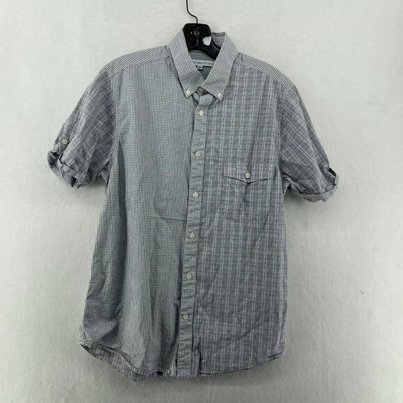 Brilliant Colours by Velour Button Shirt Men’s Sz S Blue Plaid Roll-Tab Pockets - Picture 1 of 12